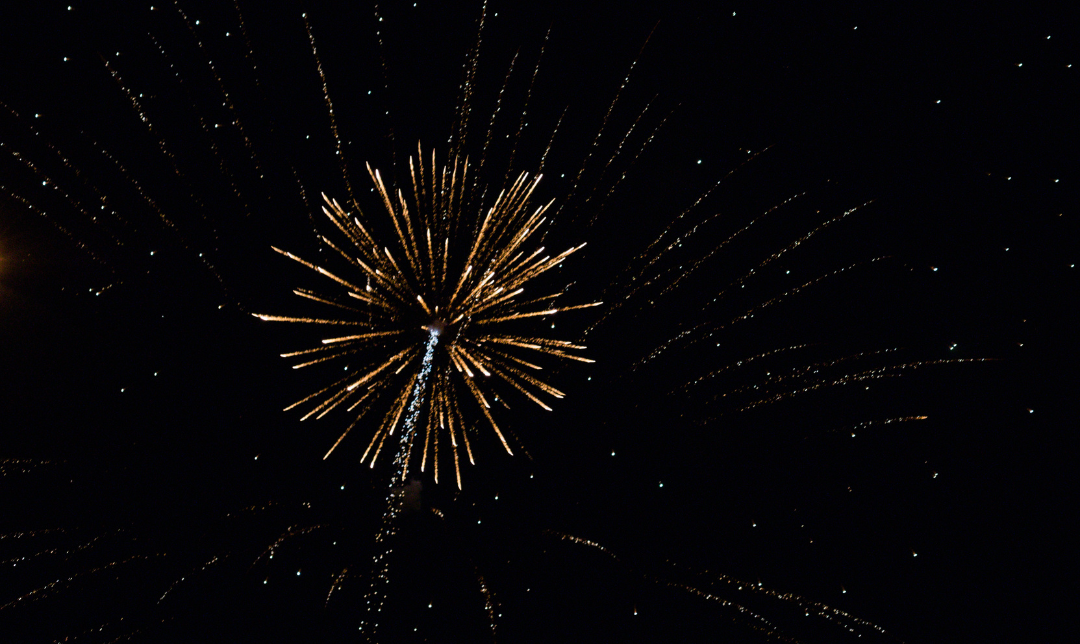 Single firework burst in night sky